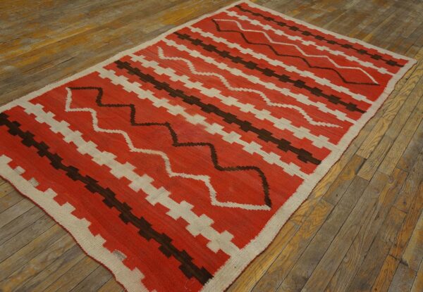 Antique american navajo rug 4'4"ã—7'2" bright red ground, ivory border, transitional period, circa 1890 - detail view 9