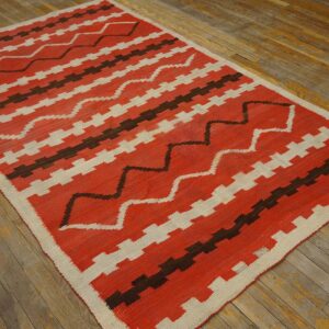 Antique American Navajo Rug 4'4"Ã—7'2" Bright Red Ground, Ivory Border, Transitional Period, Circa 1890 - detail view 10