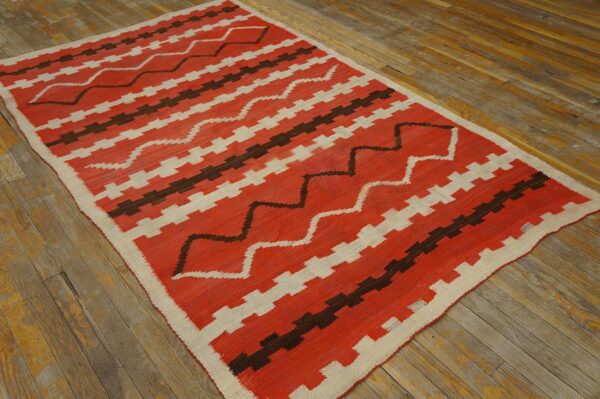 Antique american navajo rug 4'4"ã—7'2" bright red ground, ivory border, transitional period, circa 1890 - detail view 10