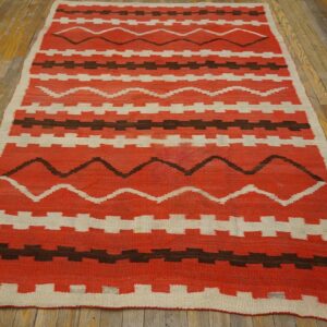 Antique American Navajo Rug 4'4"Ã—7'2" Bright Red Ground, Ivory Border, Transitional Period, Circa 1890 - detail view 11