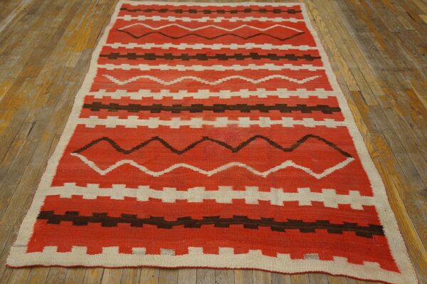 Antique american navajo rug 4'4"ã—7'2" bright red ground, ivory border, transitional period, circa 1890 - detail view 11