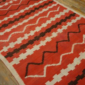 Antique American Navajo Rug 4'4"Ã—7'2" Bright Red Ground, Ivory Border, Transitional Period, Circa 1890 - detail view 12