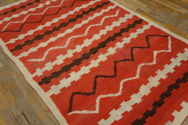 Antique american navajo rug 4'4"ã—7'2" bright red ground, ivory border, transitional period, circa 1890 - detail view 12