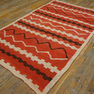 Antique American Navajo Rug 4'4"Ã—7'2" Bright Red Ground, Ivory Border, Transitional Period, Circa 1890 - detail view 1