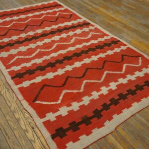 Antique American Navajo Rug 4'4"Ã—7'2" Bright Red Ground, Ivory Border, Transitional Period, Circa 1890 - detail view 2