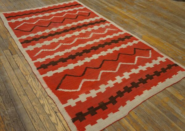 Antique american navajo rug 4'4"ã—7'2" bright red ground, ivory border, transitional period, circa 1890 - detail view 2