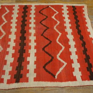 Antique American Navajo Rug 4'4"Ã—7'2" Bright Red Ground, Ivory Border, Transitional Period, Circa 1890 - detail view 3