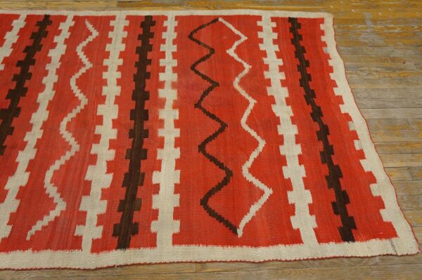 Antique american navajo rug 4'4"ã—7'2" bright red ground, ivory border, transitional period, circa 1890 - detail view 3