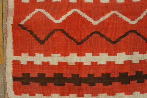 Antique american navajo rug 4'4"ã—7'2" bright red ground, ivory border, transitional period, circa 1890 - detail view 4