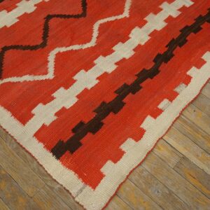 Antique American Navajo Rug 4'4"Ã—7'2" Bright Red Ground, Ivory Border, Transitional Period, Circa 1890 - detail view 5