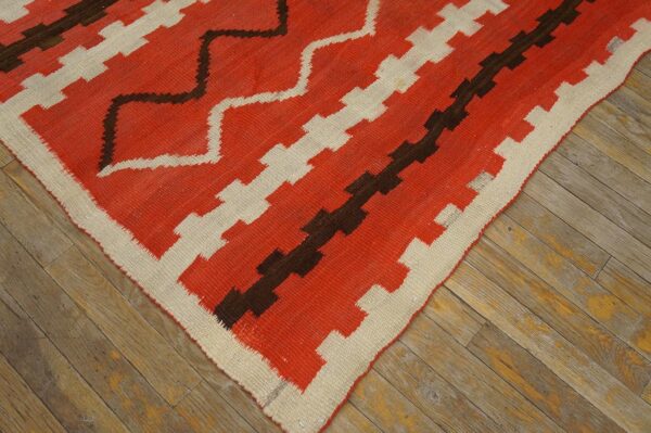 Antique american navajo rug 4'4"ã—7'2" bright red ground, ivory border, transitional period, circa 1890 - detail view 5