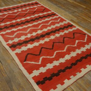 Antique American Navajo Rug 4'4"Ã—7'2" Bright Red Ground, Ivory Border, Transitional Period, Circa 1890 - detail view 7