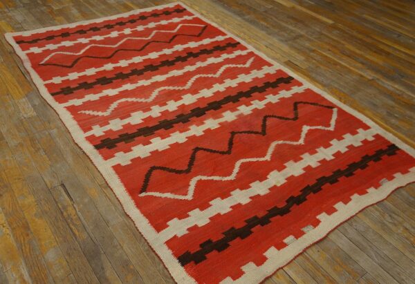 Antique american navajo rug 4'4"ã—7'2" bright red ground, ivory border, transitional period, circa 1890 - detail view 7