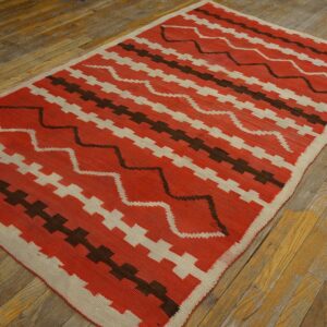 Antique American Navajo Rug 4'4"Ã—7'2" Bright Red Ground, Ivory Border, Transitional Period, Circa 1890 - detail view 8