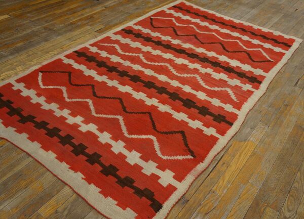 Antique american navajo rug 4'4"ã—7'2" bright red ground, ivory border, transitional period, circa 1890 - detail view 8