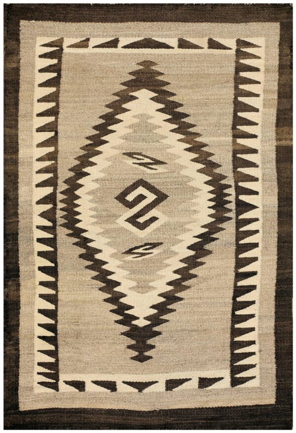 Antique american navajo two grey hills carpet 2'4"×4'3" grey & chocolate brown, 1930s 1 Antique american navajo two grey hills carpet 2'4"×4'3" grey & chocolate brown, 1930s