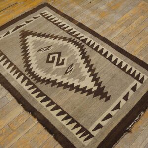 Antique American Navajo Two Grey Hills Carpet 2'4"×4'3" Grey & Chocolate Brown, 1930s - detail view 2