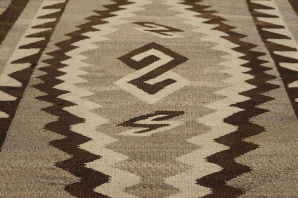 Antique american navajo two grey hills carpet 2'4"×4'3" grey & chocolate brown, 1930s 5 Antique american navajo two grey hills carpet 2'4"×4'3" grey & chocolate brown, 1930s - detail view 4