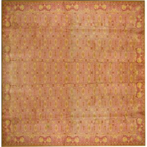 Antique Austrian Savonnerie Carpet 19'10"Ã—20'8" Pink Rose, Square Format, Circa 1930