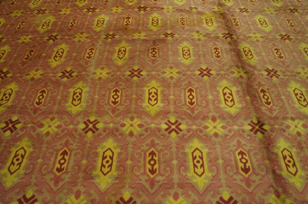Antique austrian savonnerie carpet 19'10"ã—20'8" pink rose, square format, circa 1930 - detail view 9