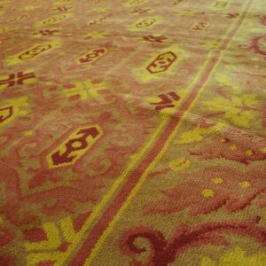Antique Austrian Savonnerie Carpet 19'10"Ã—20'8" Pink Rose, Square Format, Circa 1930 - detail view 10