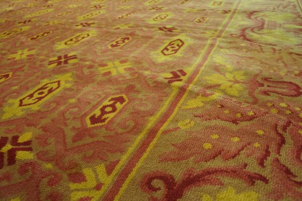 Antique austrian savonnerie carpet 19'10"ã—20'8" pink rose, square format, circa 1930 - detail view 10