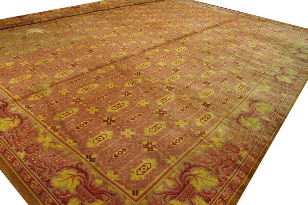 Antique austrian savonnerie carpet 19'10"ã—20'8" pink rose, square format, circa 1930 - detail view 1