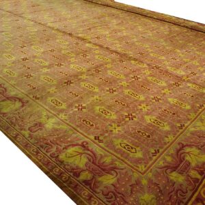 Antique Austrian Savonnerie Carpet 19'10"Ã—20'8" Pink Rose, Square Format, Circa 1930 - detail view 2