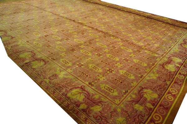 Antique austrian savonnerie carpet 19'10"ã—20'8" pink rose, square format, circa 1930 - detail view 2