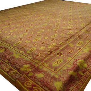 Antique Austrian Savonnerie Carpet 19'10"Ã—20'8" Pink Rose, Square Format, Circa 1930 - detail view 3