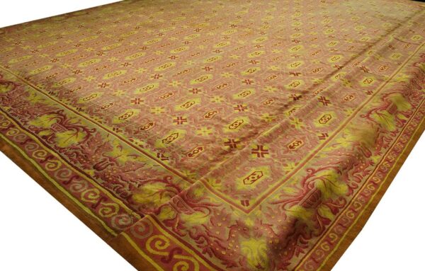 Antique austrian savonnerie carpet 19'10"ã—20'8" pink rose, square format, circa 1930 - detail view 4