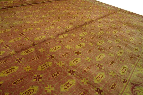 Antique austrian savonnerie carpet 19'10"ã—20'8" pink rose, square format, circa 1930 - detail view 5