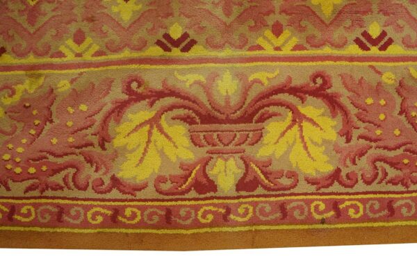 Antique austrian savonnerie carpet 19'10"ã—20'8" pink rose, square format, circa 1930 - detail view 6