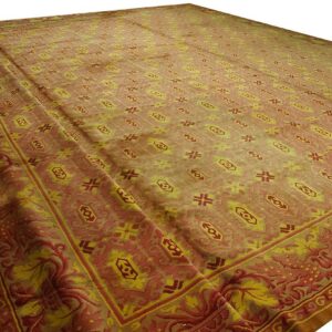 Antique Austrian Savonnerie Carpet 19'10"Ã—20'8" Pink Rose, Square Format, Circa 1930 - detail view 7