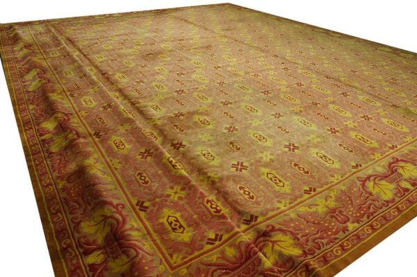 Antique austrian savonnerie carpet 19'10"ã—20'8" pink rose, square format, circa 1930 - detail view 7