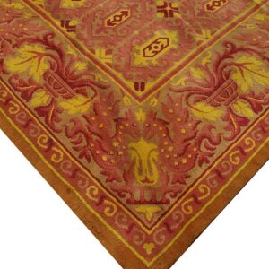 Antique Austrian Savonnerie Carpet 19'10"Ã—20'8" Pink Rose, Square Format, Circa 1930 - detail view 8