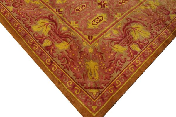 Antique austrian savonnerie carpet 19'10"ã—20'8" pink rose, square format, circa 1930 - detail view 8