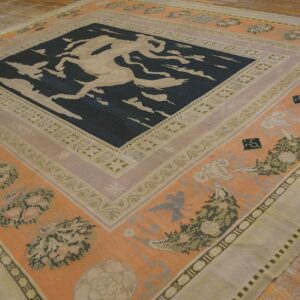 Antique Bessarabian Carpet 11'6"×14' Black Field with Centaur, Flat-Weave, Circa 1890 - detail view 1