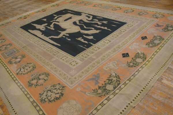Antique bessarabian carpet 11'6"×14' black field with centaur, flat-weave, circa 1890 - detail view 1