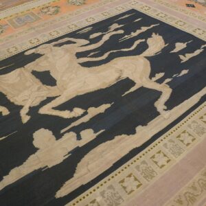 Antique Bessarabian Carpet 11'6"×14' Black Field with Centaur, Flat-Weave, Circa 1890 - detail view 2