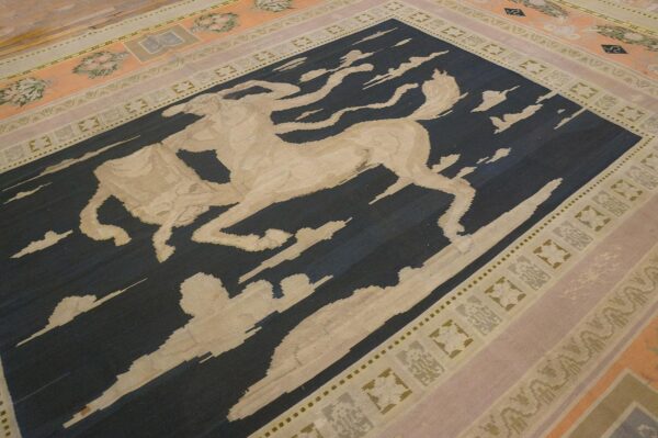 Antique bessarabian carpet 11'6"×14' black field with centaur, flat-weave, circa 1890 - detail view 2