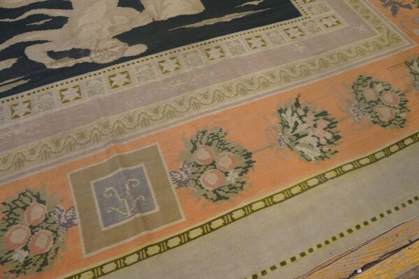 Antique bessarabian carpet 11'6"×14' black field with centaur, flat-weave, circa 1890 - detail view 3