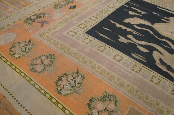 Antique bessarabian carpet 11'6"×14' black field with centaur, flat-weave, circa 1890 - detail view 4
