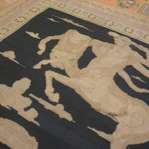Antique Bessarabian Carpet 11'6"×14' Black Field with Centaur, Flat-Weave, Circa 1890 - detail view 6