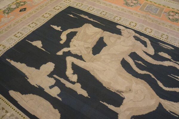 Antique bessarabian carpet 11'6"×14' black field with centaur, flat-weave, circa 1890 - detail view 6