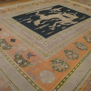 Antique Bessarabian Carpet 11'6"×14' Black Field with Centaur, Flat-Weave, Circa 1890 - detail view 7
