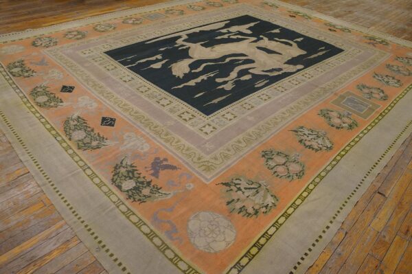 Antique bessarabian carpet 11'6"×14' black field with centaur, flat-weave, circa 1890 - detail view 7