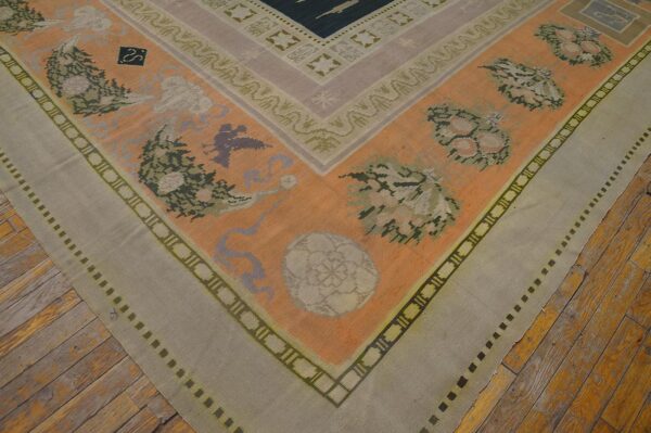 Antique bessarabian carpet 11'6"×14' black field with centaur, flat-weave, circa 1890 - detail view 8