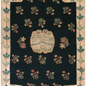 Antique Bessarabian Flat-Weave Carpet 7'3"×11'4" Black Medallion, Ivory Border, 18th Century / Circa 1750