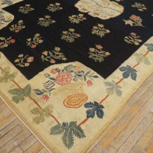 Antique Bessarabian Flat-Weave Carpet 7'3"×11'4" Black Medallion, Ivory Border, 18th Century / Circa 1750 - detail view 3